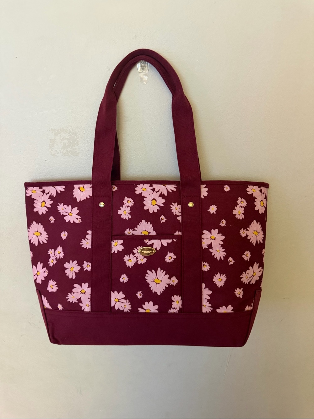 Coach Floral Tote in Burgundy and Pink